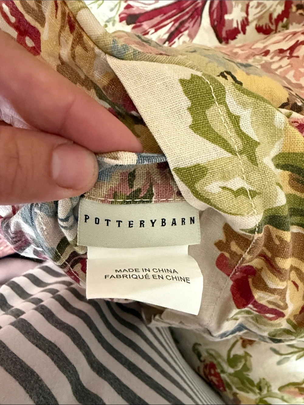 Pottery Barn King Cal King Floral Linen Duvet + 2 Shams